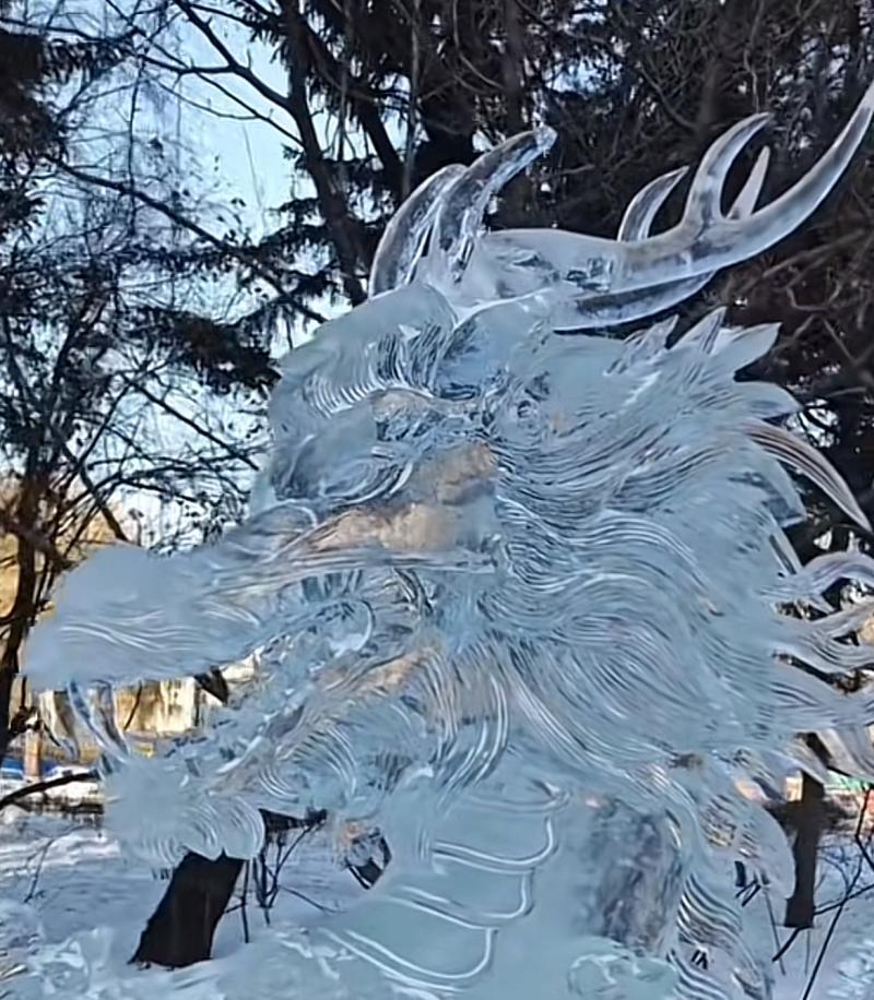 哈尔滨一冰雕龙疑被掰断牙齿曾获冰雕比赛金奖景区已