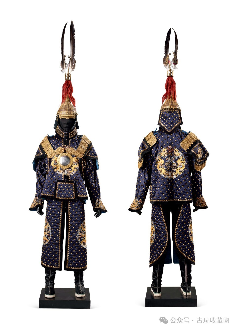 清中期 御制石青缎盘金绣团龙纹大阅甲