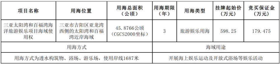 海域使用权挂牌出让公告