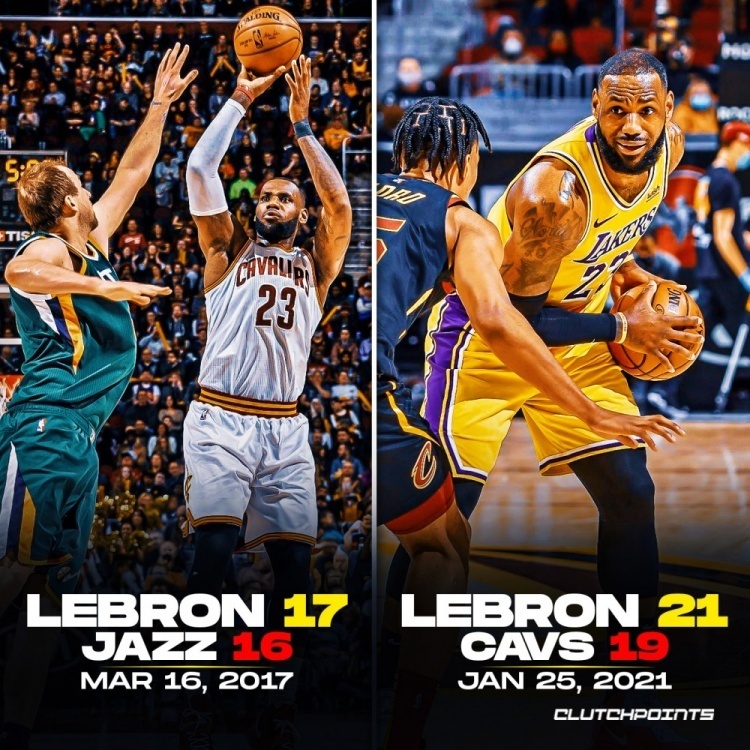 巅峰依旧詹姆斯16次末节得分超对手全队新秀赛季21季各2次