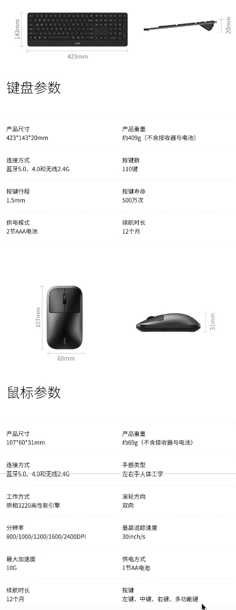 雷柏刀锋系列多模无线键鼠套装 9500s 发布,249 元