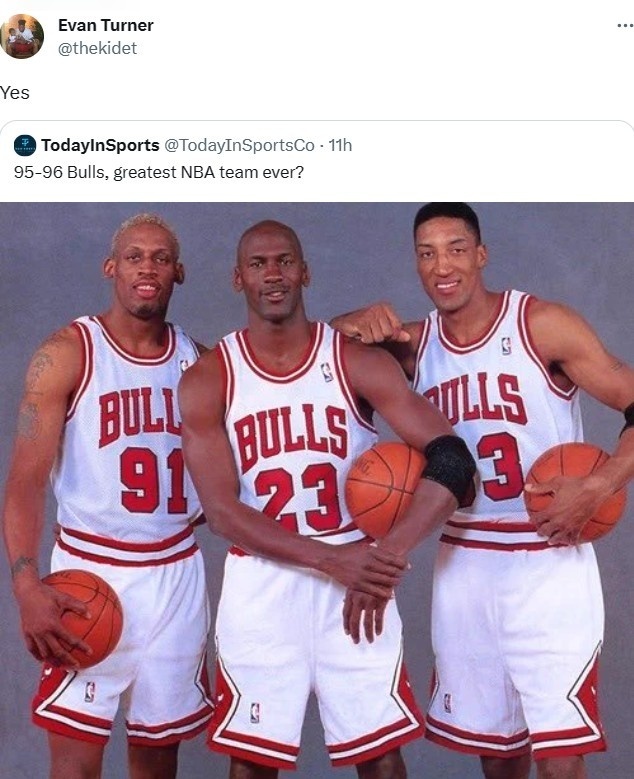 9596赛季的公牛是nba有史以来最强队埃文特纳是的