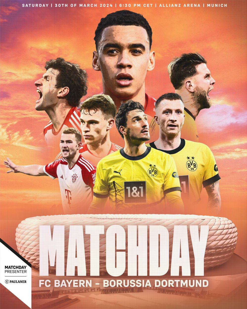 拜仁晒对阵多特海报穆西亚拉c位穆勒基米希胡梅尔斯出镜