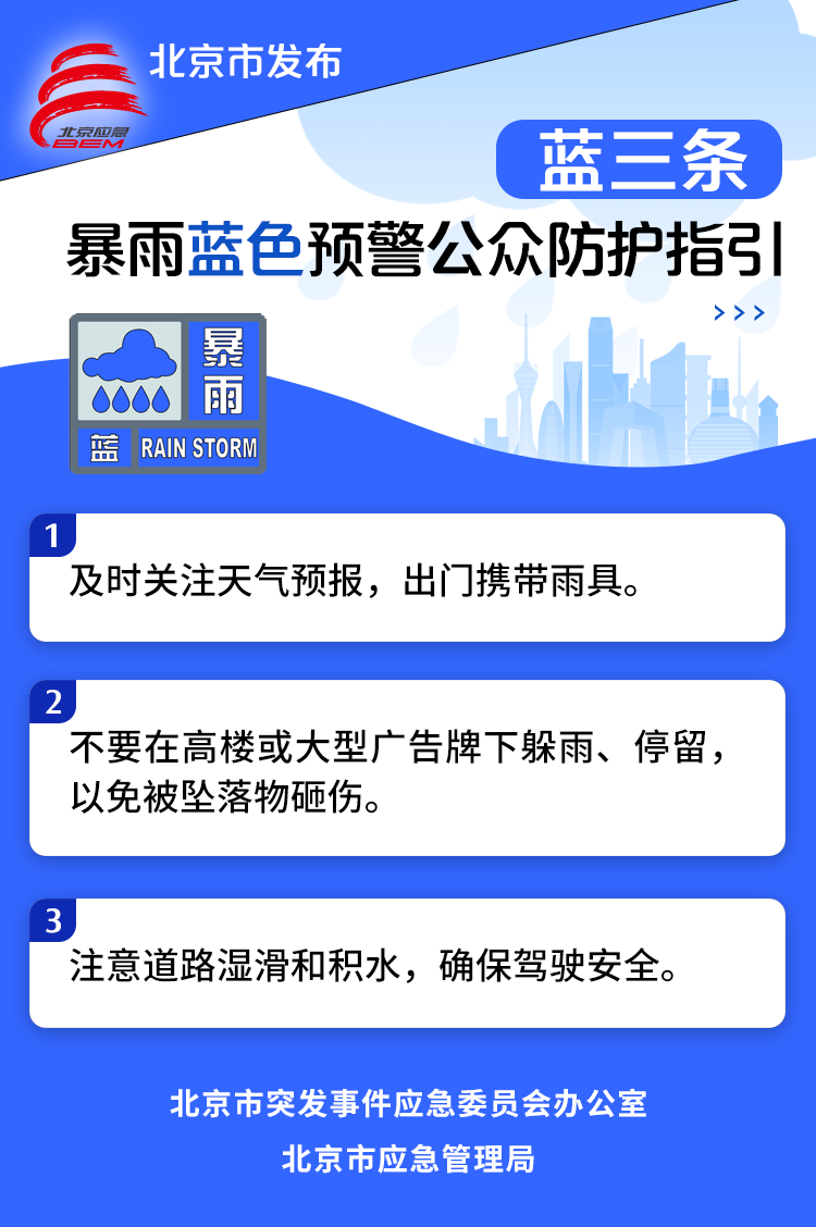 北京发布暴雨蓝色预警!明天大部地区将出现强降水