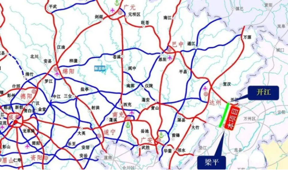 起於達州市開江縣城東橋亭村附近,接g5012線恩廣高速公路達州至萬州段