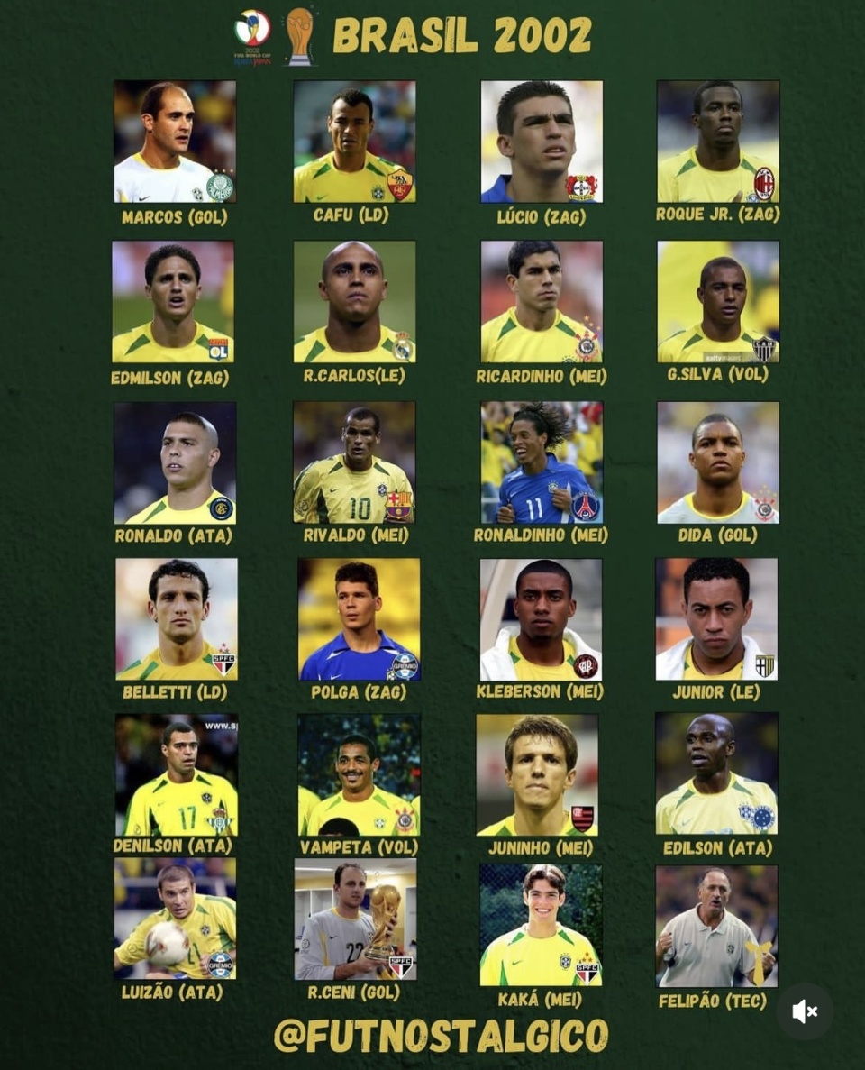 2002韩日世界杯巴西队大名单!3r领衔 这套阵容放在现在能否夺冠?