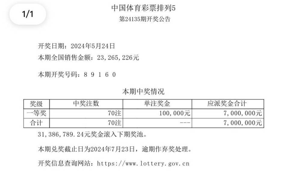 中国体育彩票5月24日开奖结果