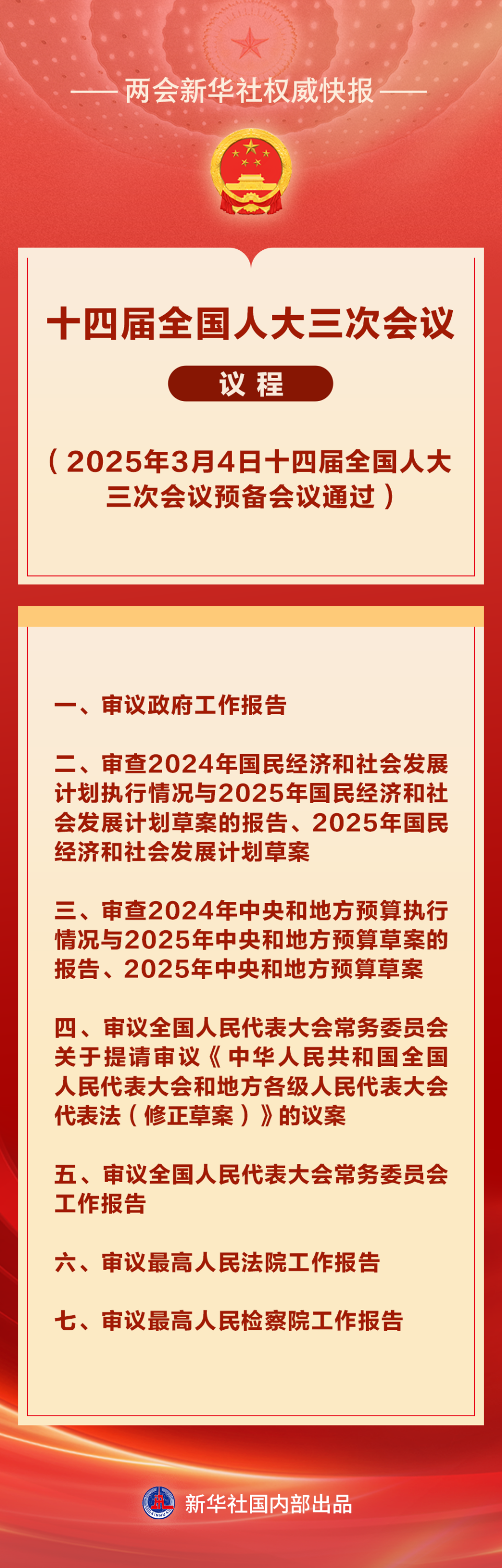 十四届全国人大三次会议议程定了！