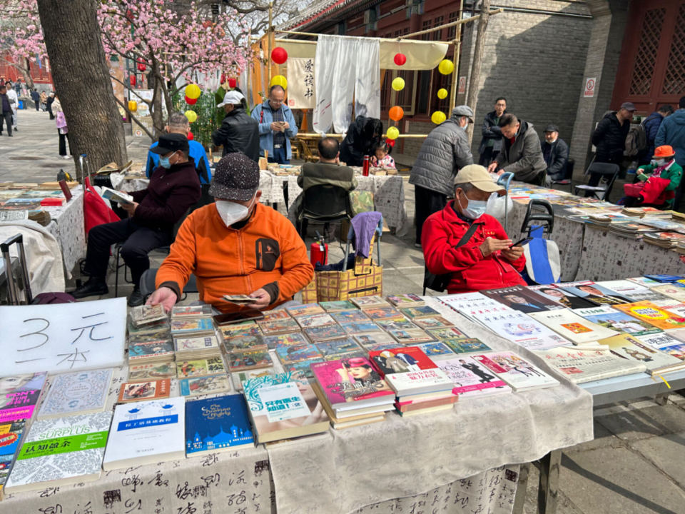 "旧书新知·读书报国"北京报国寺古旧书市暨首届晒书节活动现场,商