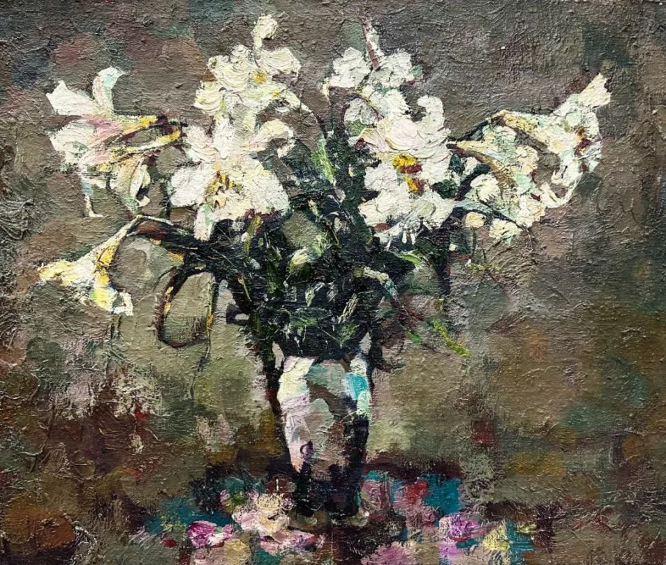 签名:国枢 20012001年作 53×65cm 布面油彩刘国枢《花卉静物》签名