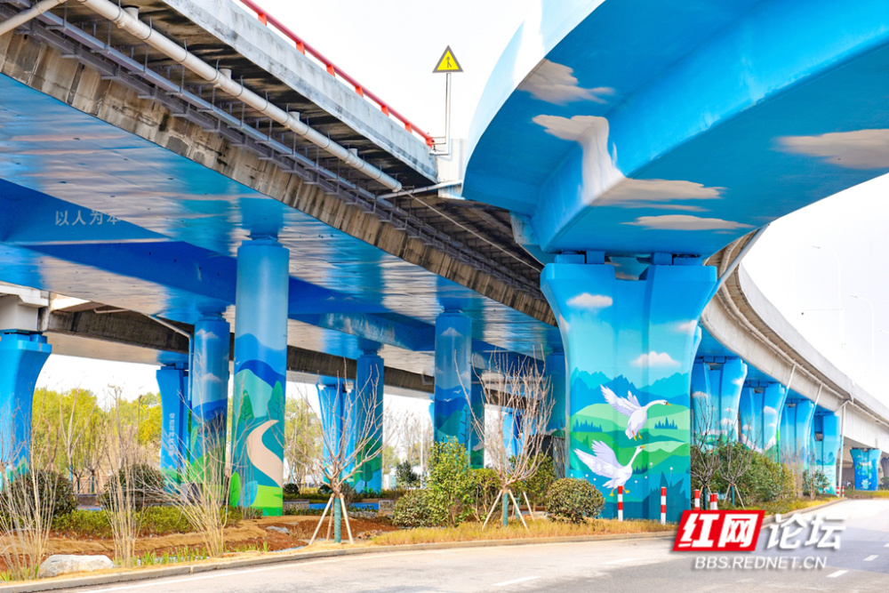 洞庭湖大桥下的景观彩绘先睹为快