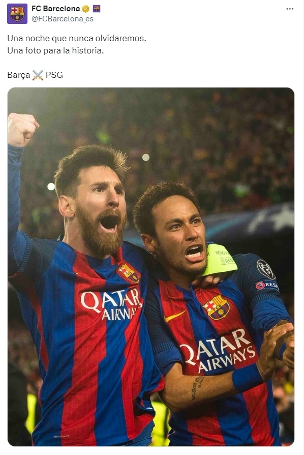 再遇巴黎巴萨晒梅西内马尔诺坎普奇迹合照永远不会忘的夜晚