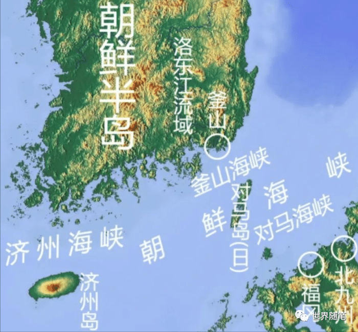 對馬島和壹岐島之間為對馬海峽,對馬島和朝鮮半島之間為釜山海峽,壹岐