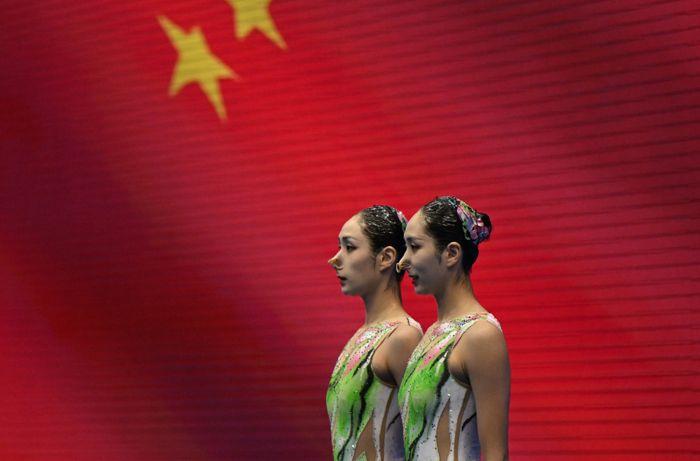 游泳世锦赛花样游泳女子双人技术自选决赛王柳懿王芊懿获得第四名