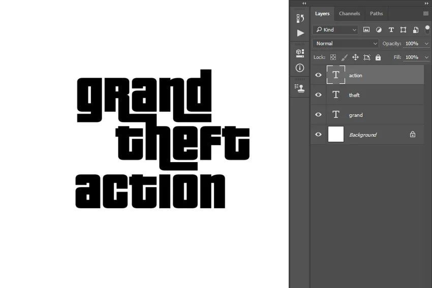 使用" 水平字体工具(t) "相同的设置,单击画布内的任何位置并键入
