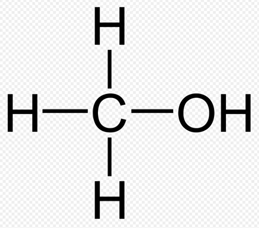 甲醇分子以碳原子为中心,化学式为ch3oh