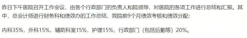 外科绩效仅15%，行政后勤却高达20%！
