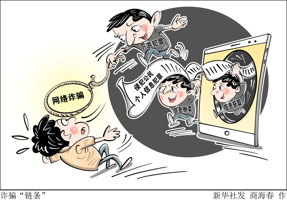 图表漫画法治诈骗链条