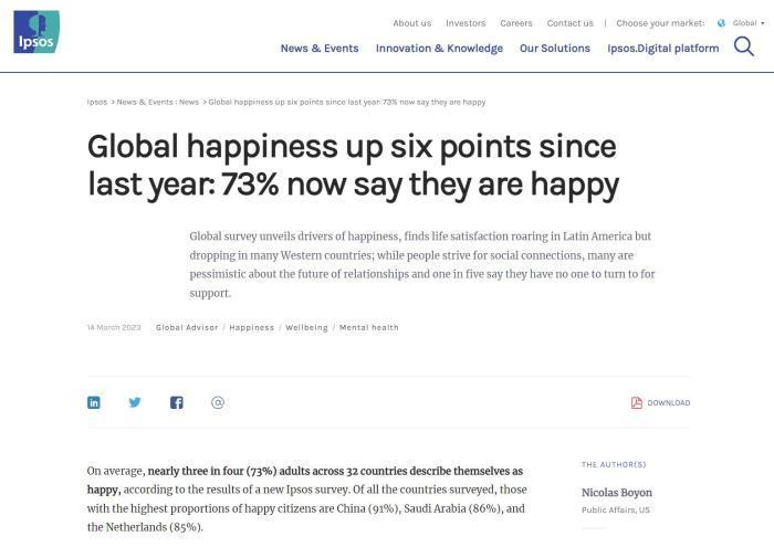 国际知名民调机构：中国人幸福感全球最高没有产品怎么直播带货2023已更新(今日/腾讯)