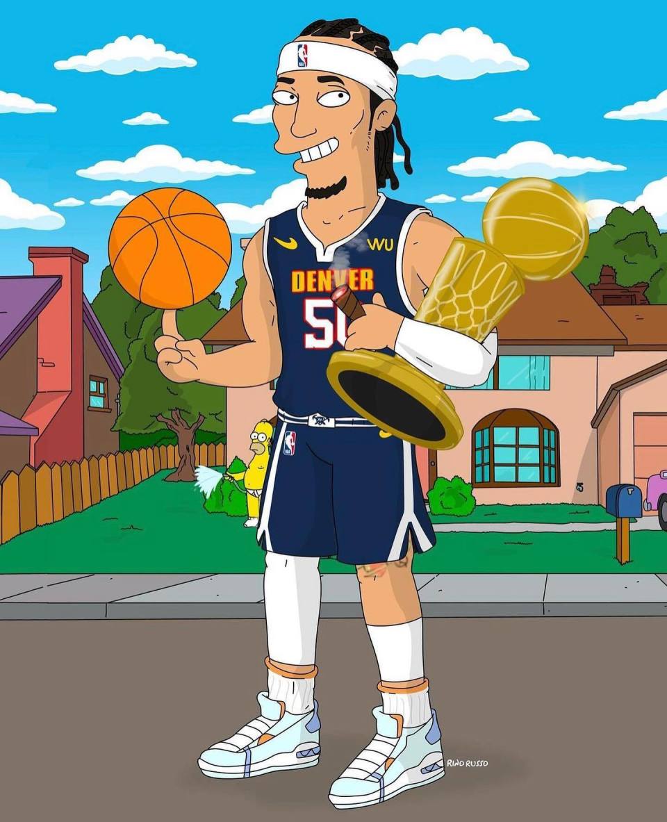 丑萌丑萌的阿隆戈登晒个人漫画插图手持冠军奖杯雪茄篮球