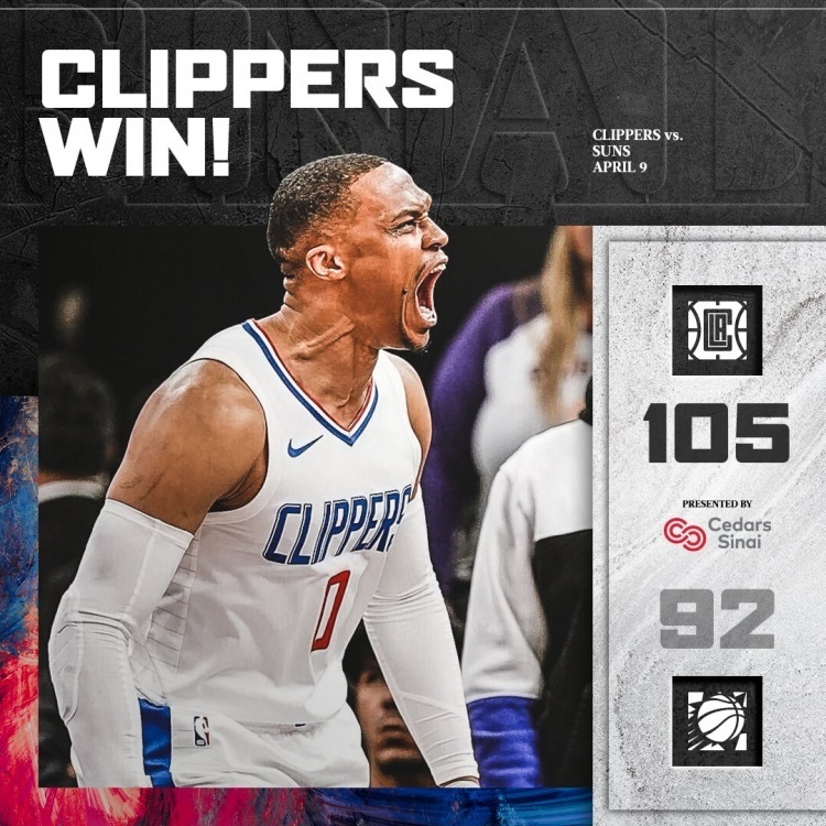 砍16分15板15助快船官方赢球海报封面人物给到威少