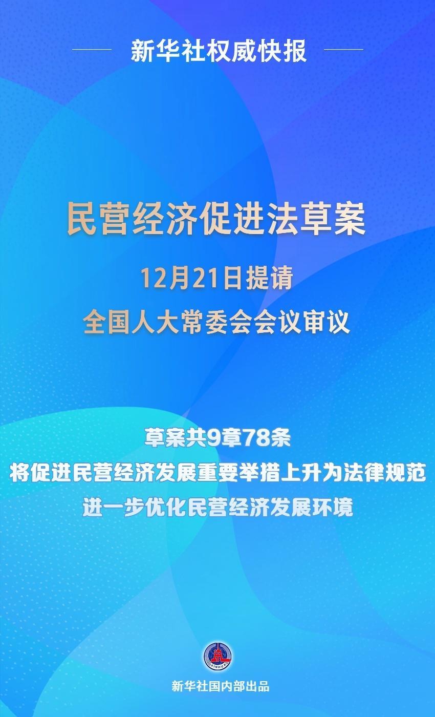 新华社权威快报｜民营经济促进法草案提请全国人大常委会会议审议