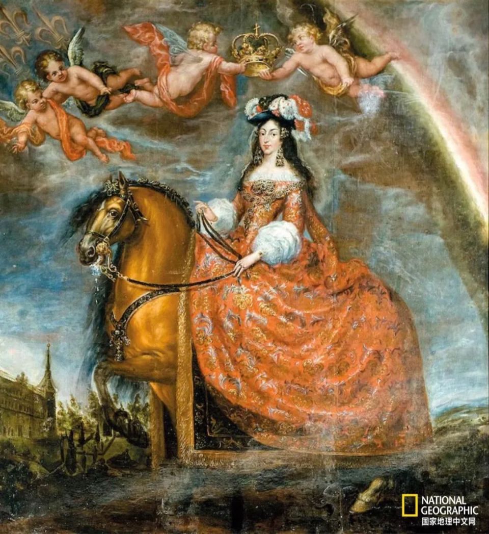 这幅巴洛克风格的肖像画中,法国公主玛丽·路易丝·多尔良斯(marie
