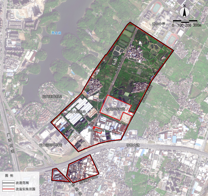 花都中心城区,紧邻秀全水库,西至富力国际贸易港,南至规划横十四路,北