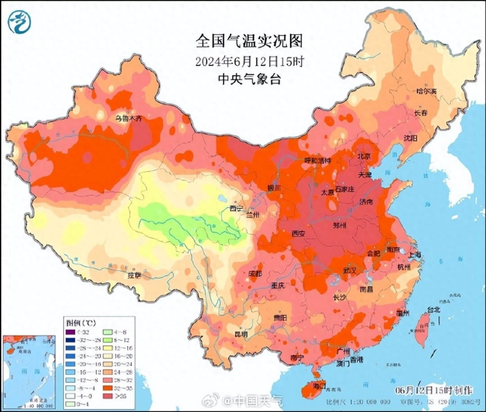 全国多地地表温度超60℃,河北中南部,山东,河南等局地还超过了70