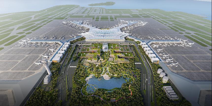 厦门翔安机场效果图(供图)11月18日,厦门翔安机场航站楼首榀屋盖钢