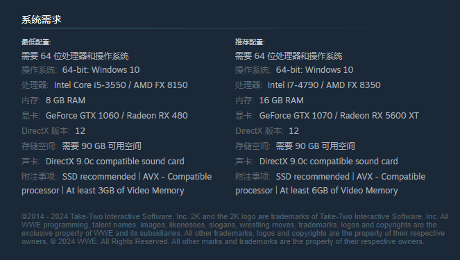 配置需求方面,这款游戏最低要求英特尔酷睿 i5-3550 或 amd fx 8150