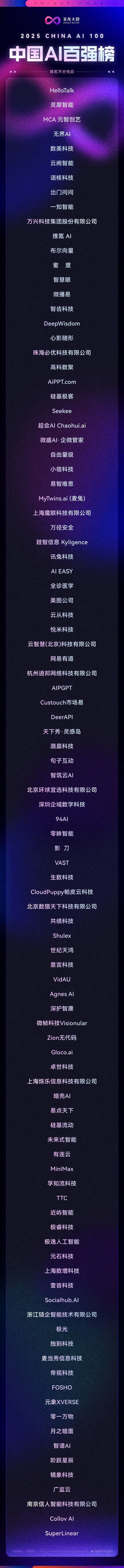 2025 CHINA AI 100 榜单正式发布｜谁在定义中国 AI 新一线？ · 原文图片 2