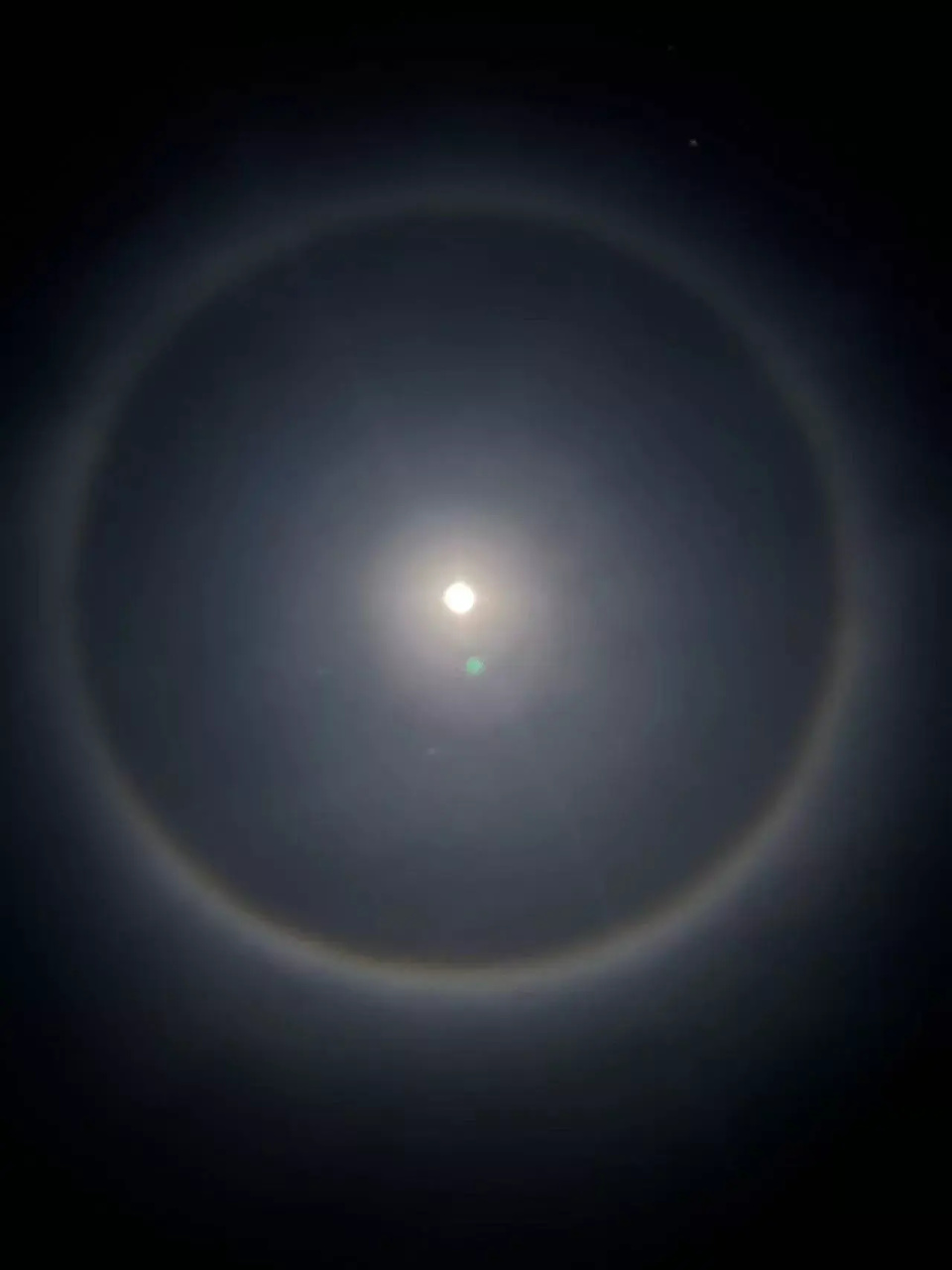 云南曲靖和丽江两地天际均闪现月晕自然奇观皎洁月亮浑圆如同太阳环绕
