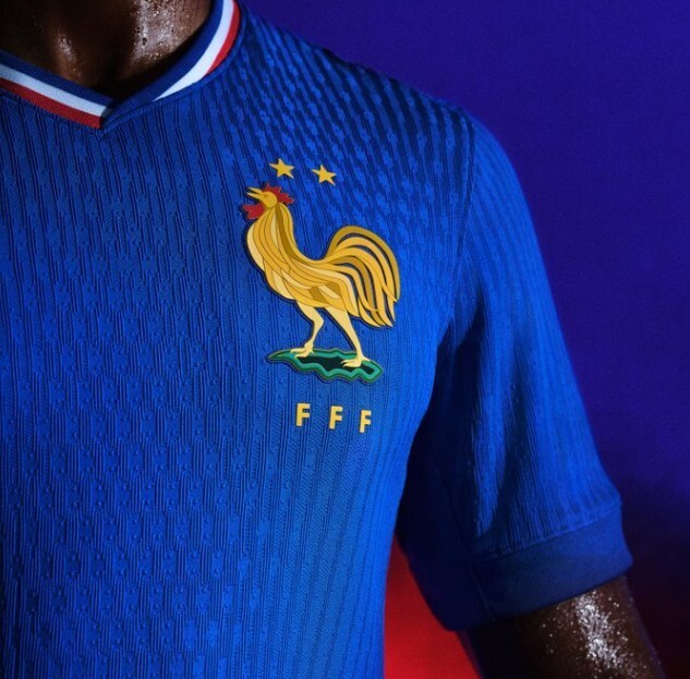 nike介绍到:新的主场球衣的衣领上有着法国国旗的标志配色,里面的logo