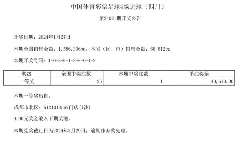 中國體育彩票1月27日開獎結果