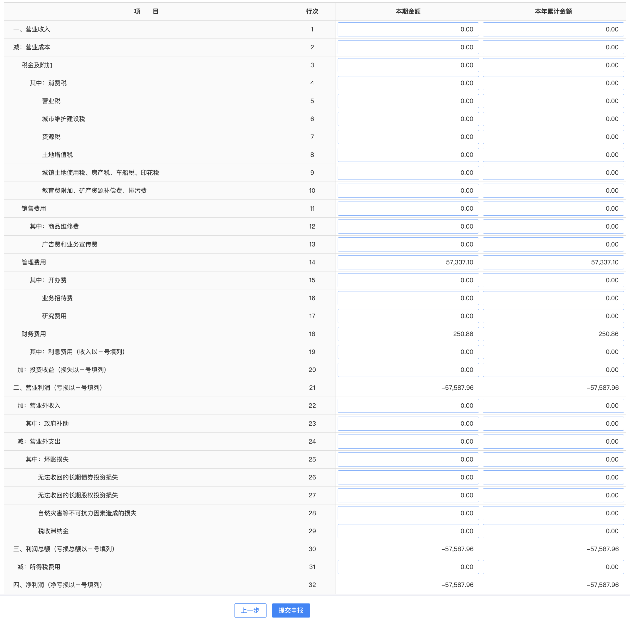 利润表在线填报界面截图
