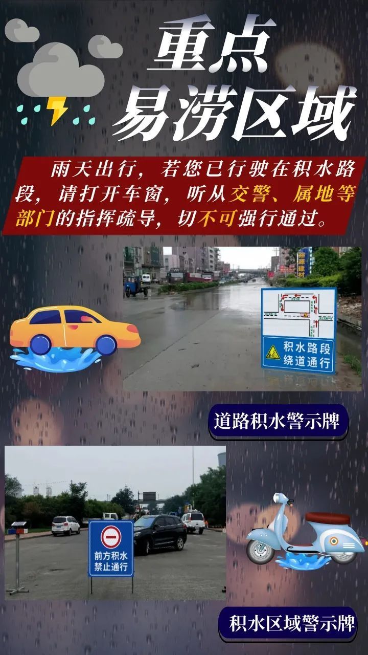 涉水行车注意事项司机可以通过积水提示牌,积水警戒线,水位标尺及时