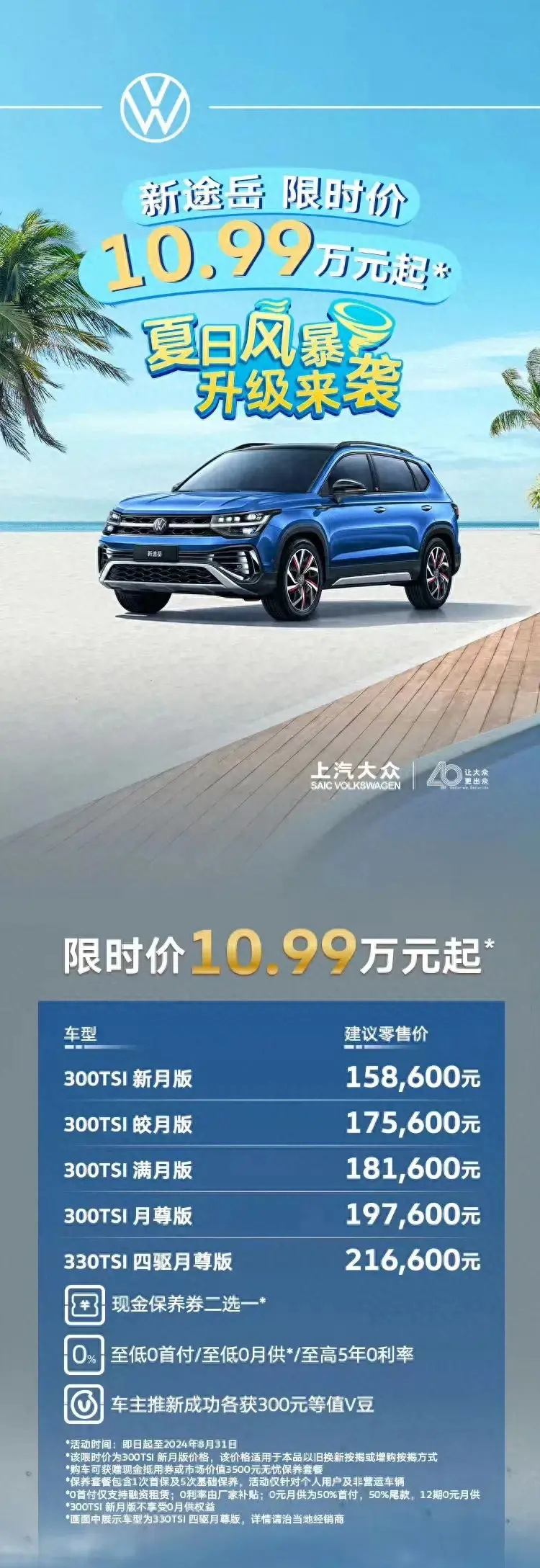 【e汽车】上汽大众途岳推出8月购车政策,限时售价10.99万元起