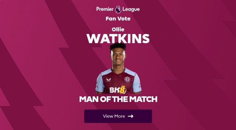 当选全场最佳沃特金斯数据1粒进球1次中框2次关键传球