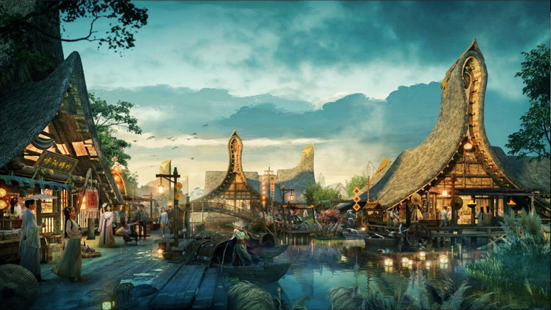 魂牵梦绕的梦幻世界仿佛置身于看远处一行白鹭飞起荡漾在青青小河中的