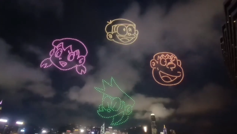 哆啦a梦,大雄都来啦!"千机变"点亮香港维港夜空