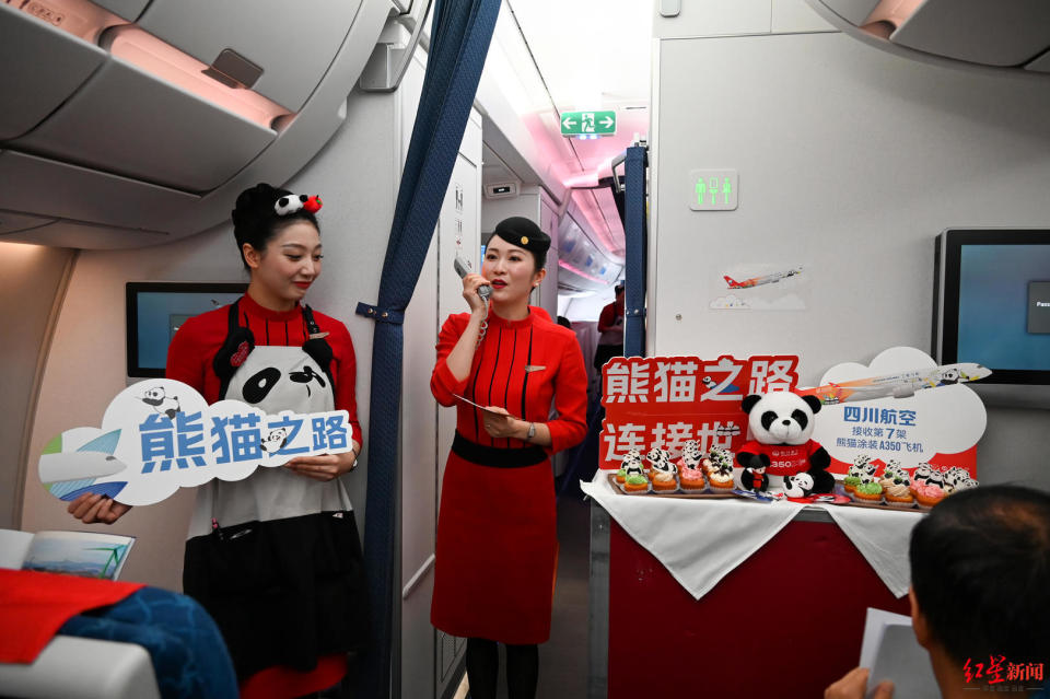 川航第七架a350熊猫主题涂装飞机首航!芋圆冰粉,熊猫蛋糕上线