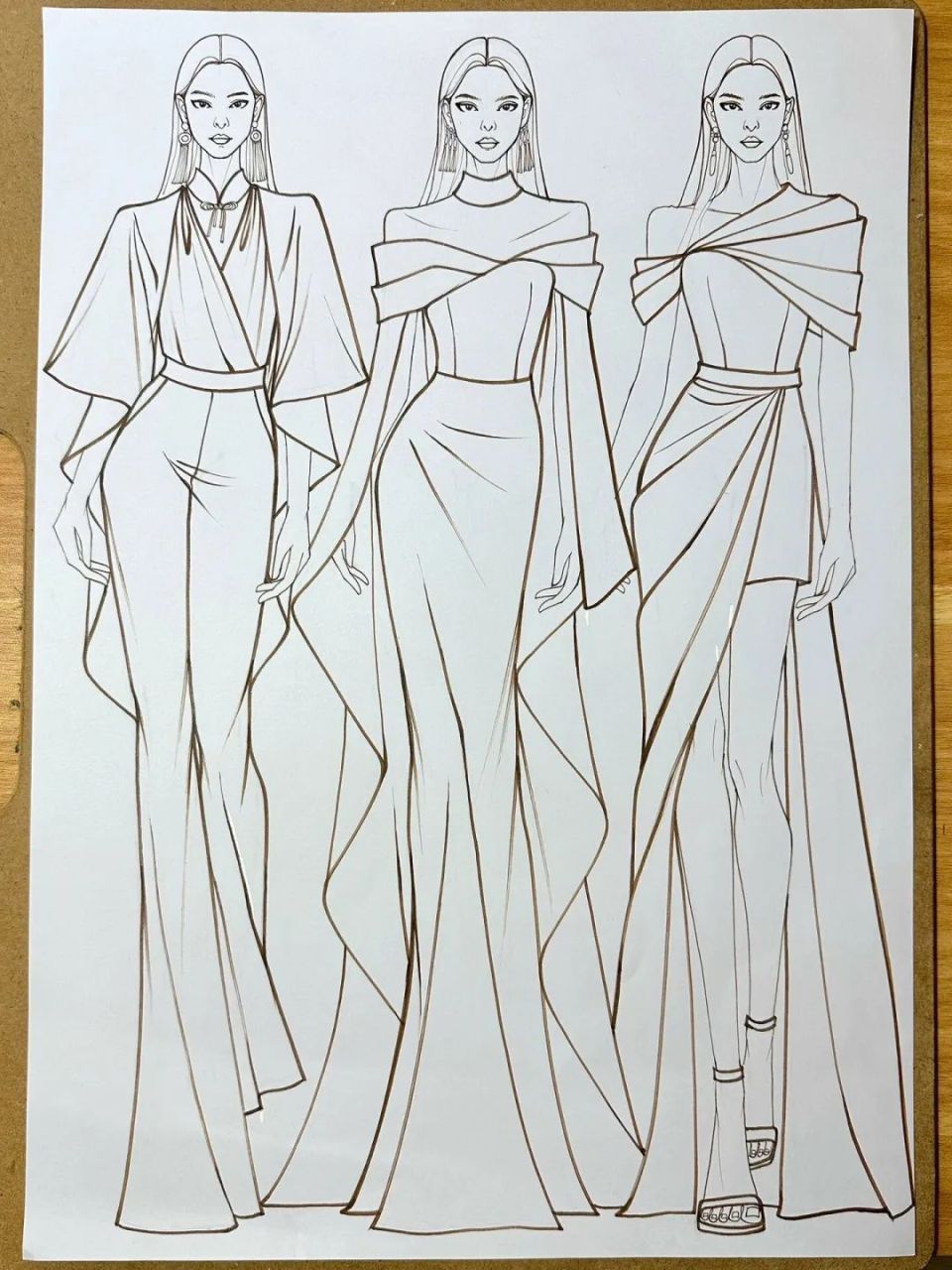 手绘效果图 | 民族/国风系列时装效果图,款式图