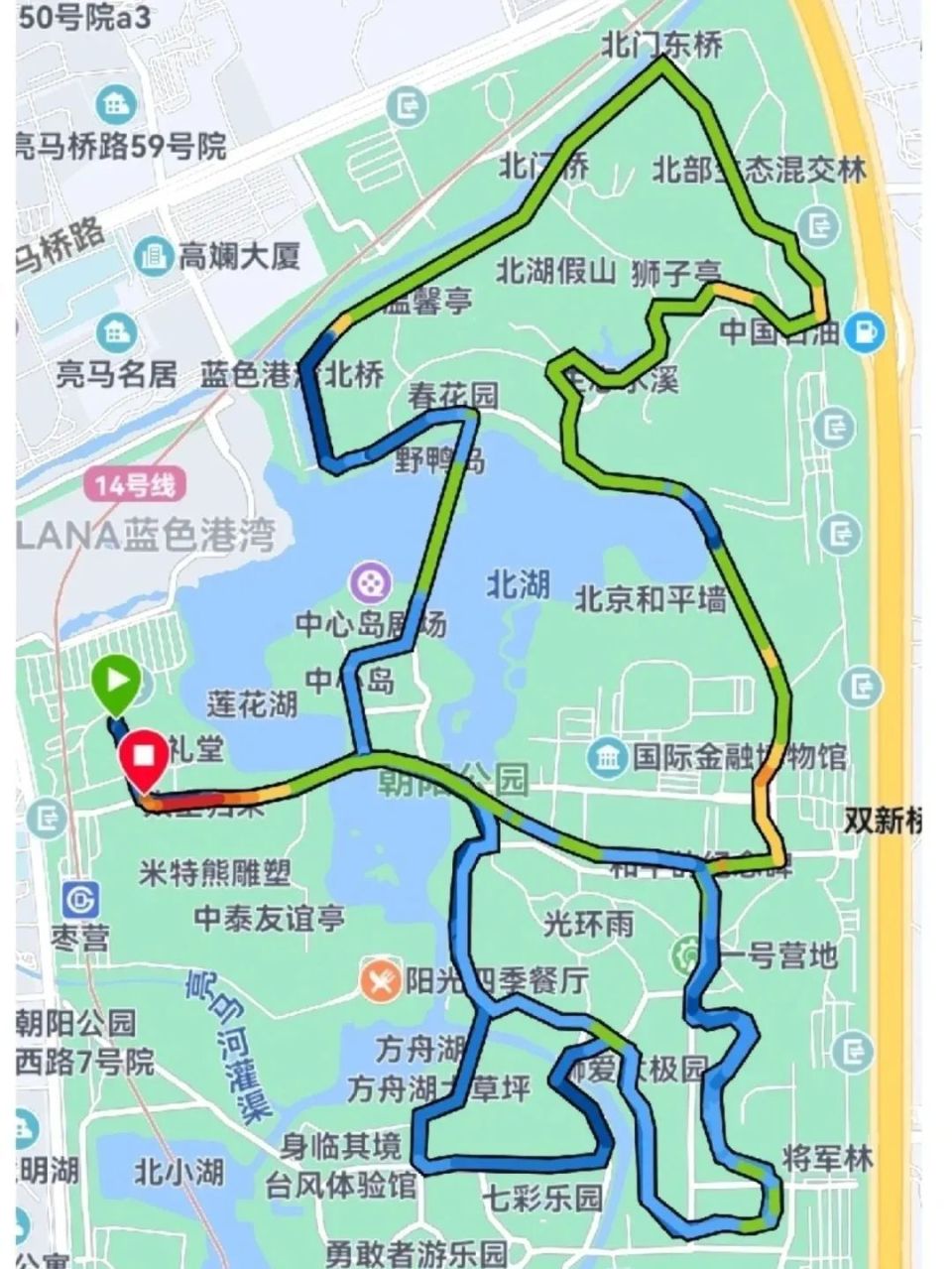 跑步路线图源:"北京朝阳"微信公众号,小红书@北京特色地标体验官黑白