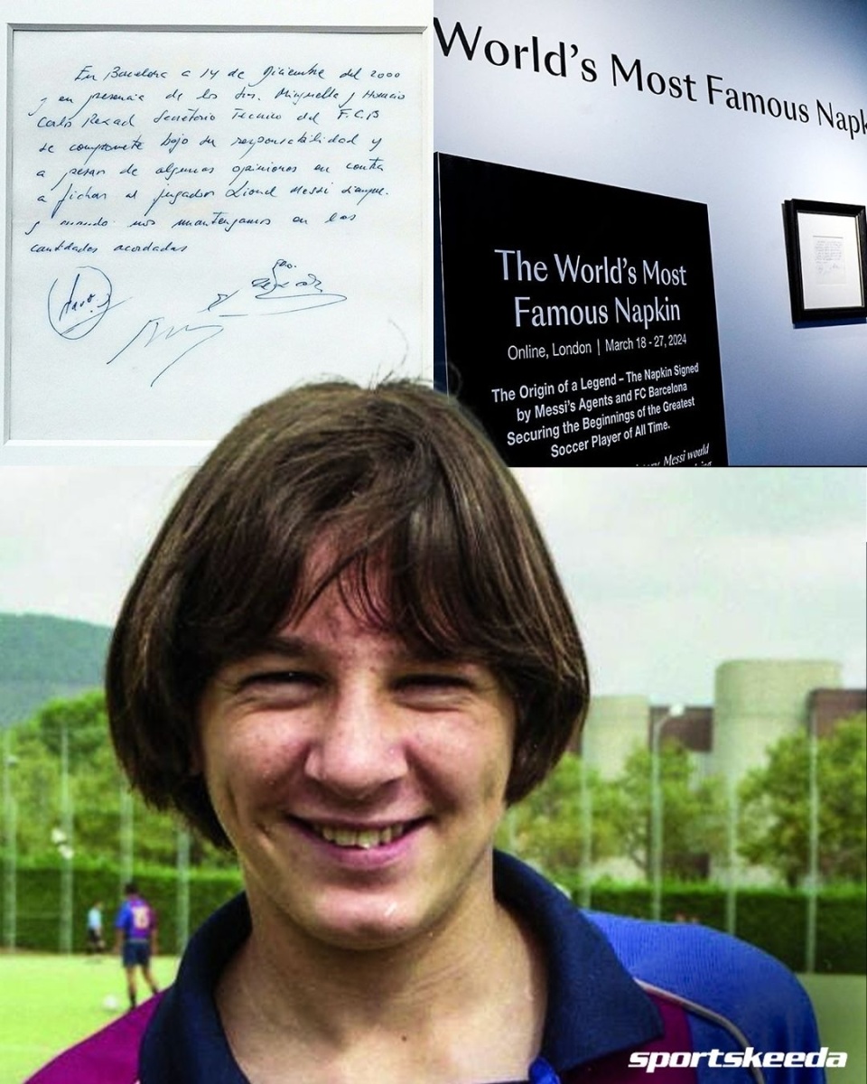 巴萨签13岁梅西的餐巾纸在美国拍卖,起拍价38万美元