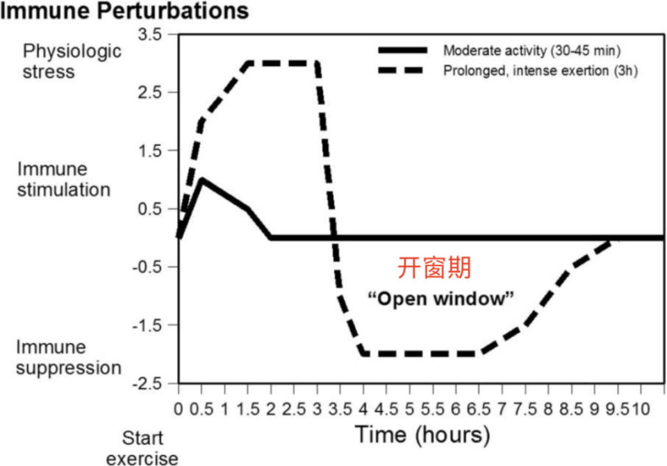 究其原因,可能是高强度运动造成皮质醇等应激激素分泌,造成免疫系统被
