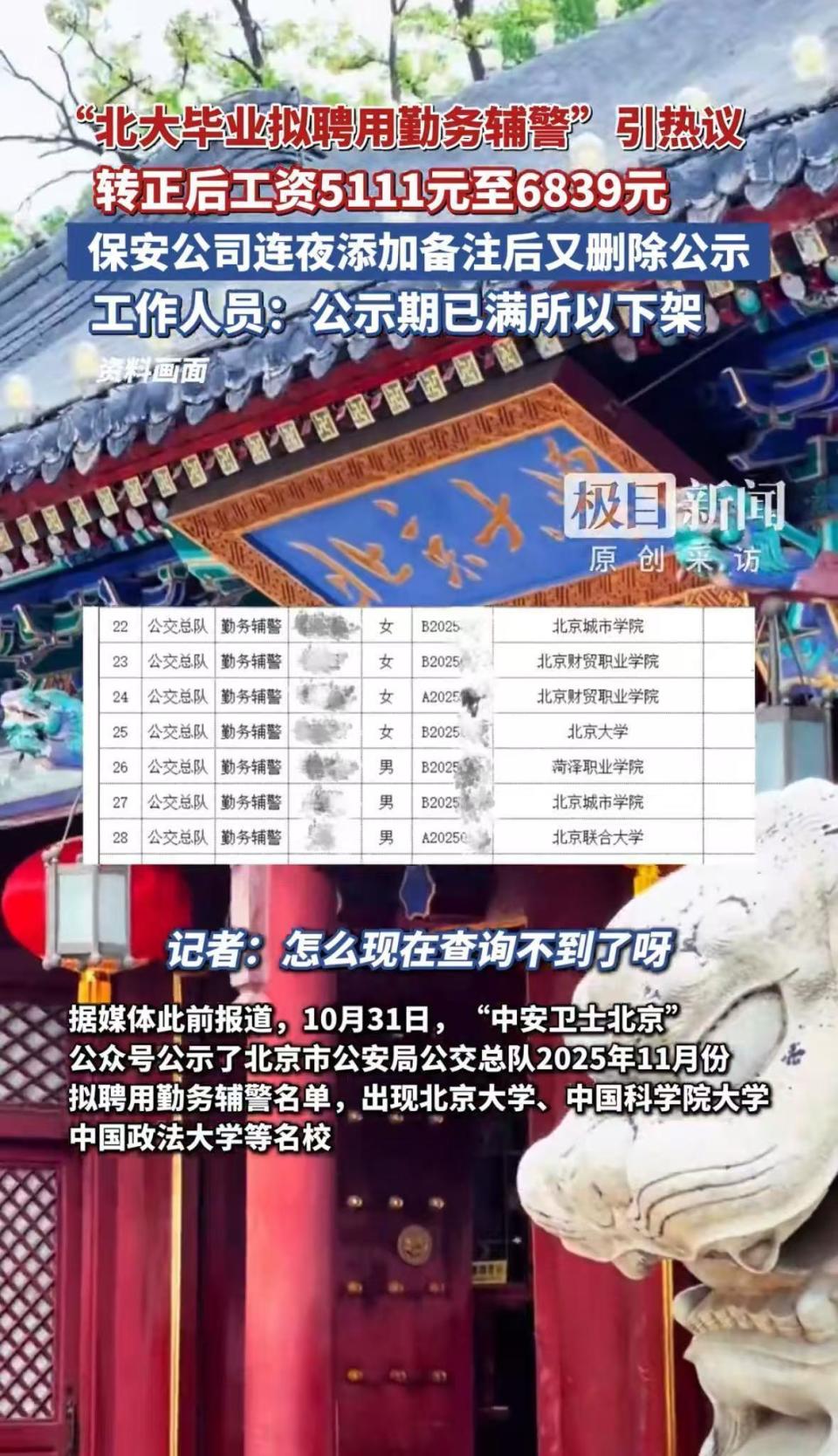 极目锐评∣“北大毕业拟聘用勤务辅警”引热议，保安公司连夜添加备注后又删除公示，不妨淡定点_腾讯新闻