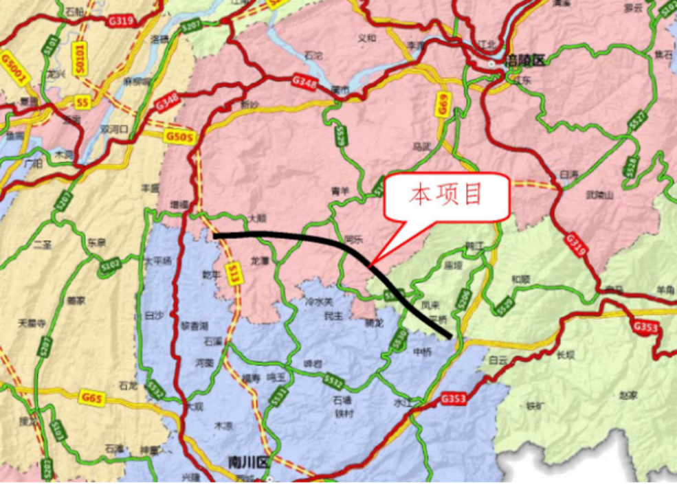 凤来乡,穿雪峰山至同乐乡北侧,向西经大顺乡南侧,终点与南两高速相接