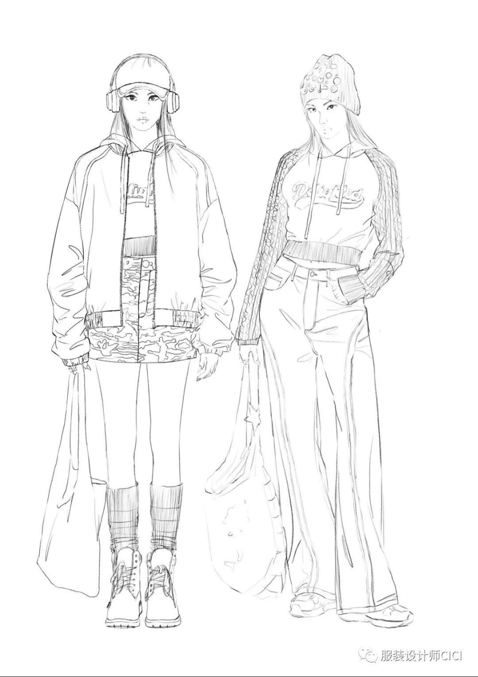 手绘 | 服装线稿与上色效果图