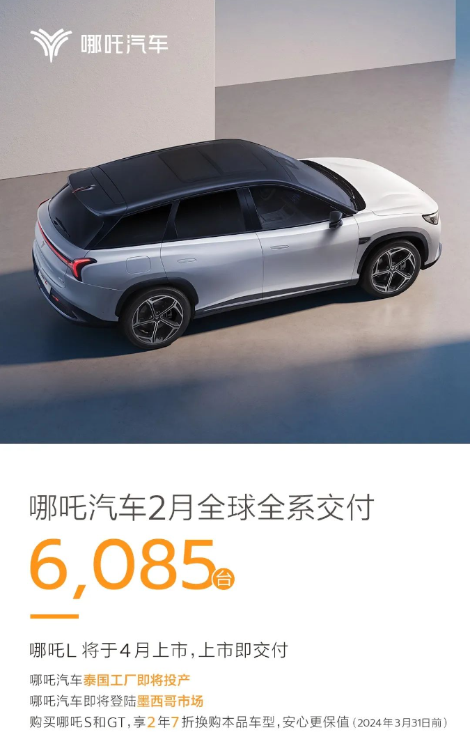 哪吒汽车2月全系交付6085辆与360合作推进netagpt上车